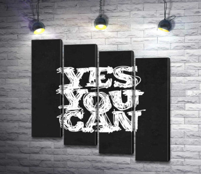 Модульна картина "Чорний фон виділяє білу фразу "yes you can""