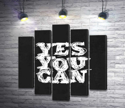 Модульна картина "Чорний фон виділяє білу фразу "yes you can""