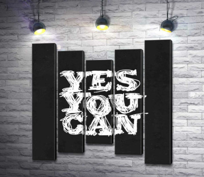 Модульна картина "Чорний фон виділяє білу фразу "yes you can""