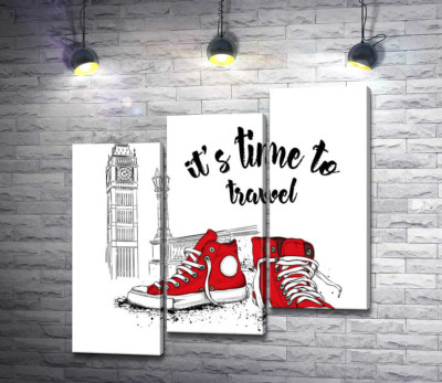 Модульная картина "Красные кеды рядом с Биг Беном и надписью "it's time to travel""