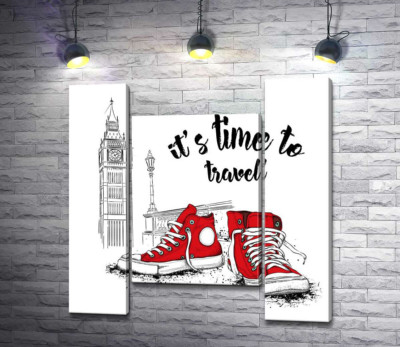 Модульная картина "Красные кеды рядом с Биг Беном и надписью "it's time to travel""
