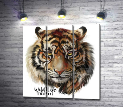 Модульная картина "Пронзительный взгляд тигра рядом с надписью "wildlife tiger""