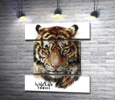 Модульная картина "Пронзительный взгляд тигра рядом с надписью "wildlife tiger""