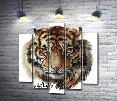 Модульная картина "Пронзительный взгляд тигра рядом с надписью "wildlife tiger""