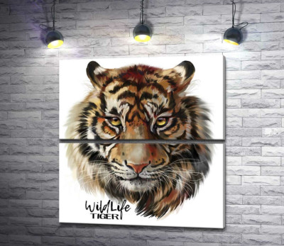 Модульная картина "Пронзительный взгляд тигра рядом с надписью "wildlife tiger""