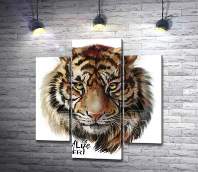 Модульна картина "Пронизливий погляд тигра поряд з написом "wild life tiger""