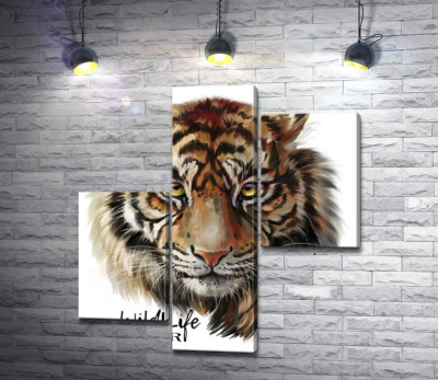 Модульная картина "Пронзительный взгляд тигра рядом с надписью "wildlife tiger""