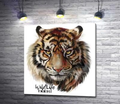 Пронзительный взгляд тигра рядом с надписью "wildlife tiger"