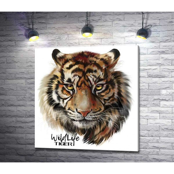 Пронзительный взгляд тигра рядом с надписью "wildlife tiger"
