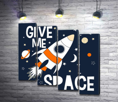 Модульна картина "Ракета пролітає між словами "give me space""