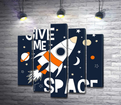 Модульна картина "Ракета пролітає між словами "give me space""
