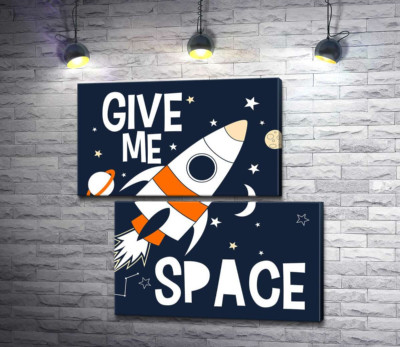 Модульна картина "Ракета пролітає між словами "give me space""
