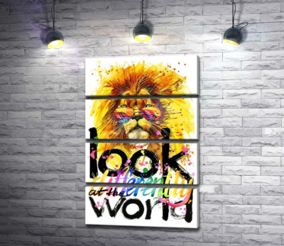 Тропічний лев з фразою "look at the world differently"