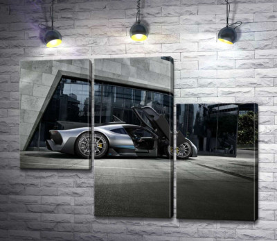 Модульная картина "Крылья-двери в сером гиперкаре Mercedes-AMG Project One"