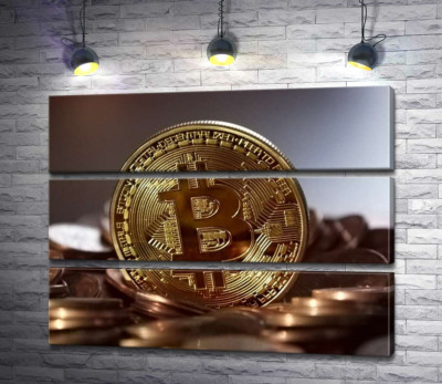 Модульная картина "Сложный лабиринт узор на монете биткоина"