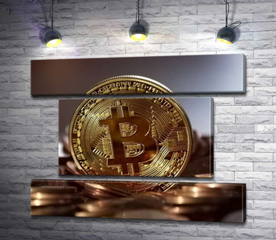 Модульная картина "Сложный лабиринт узор на монете биткоина"