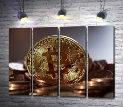 Модульная картина "Сложный лабиринт узор на монете биткоина"