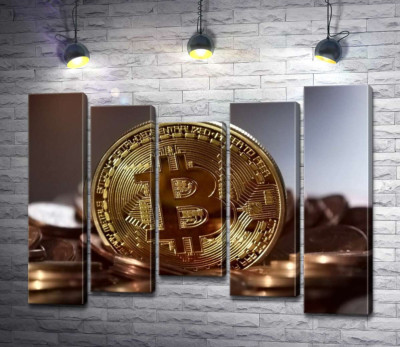 Модульная картина "Сложный лабиринт узор на монете биткоина"