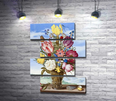 Модульна картина "Букет квітів на виступі (Bouquet of Flowers on a Ledge)"