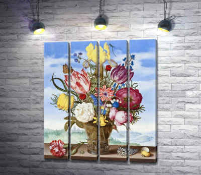 Модульна картина "Букет квітів на виступі (Bouquet of Flowers on a Ledge)"