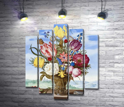 Модульна картина "Букет квітів на виступі (Bouquet of Flowers on a Ledge)"