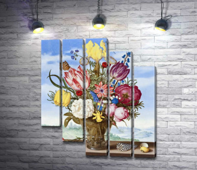 Модульна картина "Букет квітів на виступі (Bouquet of Flowers on a Ledge)"