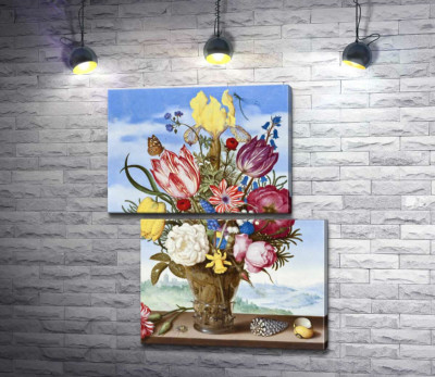 Модульная картина "Букет цветов на выступе (Bouquet of Flowers on a Ledge)"