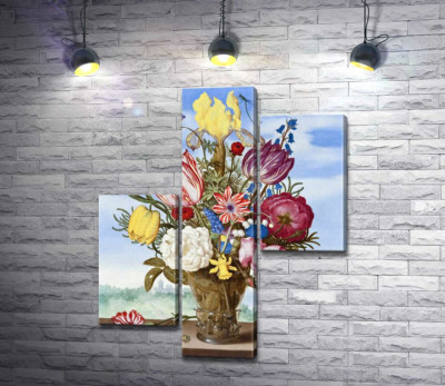 Модульна картина "Букет квітів на виступі (Bouquet of Flowers on a Ledge)"