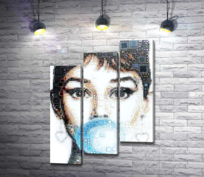 Модульная картина "Актриса Одри Хепбёрн (Audrey Hepburn) с жвачкой"