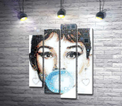 Модульная картина "Актриса Одри Хепбёрн (Audrey Hepburn) с жвачкой"