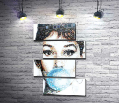 Модульная картина "Актриса Одри Хепбёрн (Audrey Hepburn) с жвачкой"