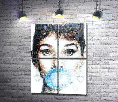 Модульна картина "Актриса Одрі Гепберн (Audrey Hepburn) із жуйкою"