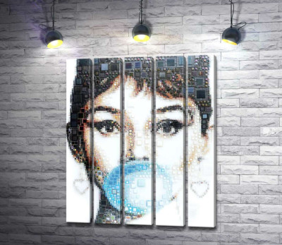 Модульная картина "Актриса Одри Хепбёрн (Audrey Hepburn) с жвачкой"