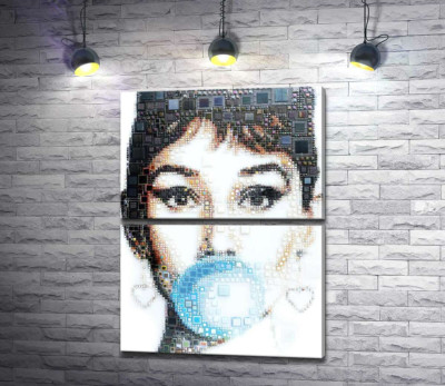 Модульная картина "Актриса Одри Хепбёрн (Audrey Hepburn) с жвачкой"