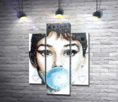 Модульна картина "Актриса Одрі Гепберн (Audrey Hepburn) із жуйкою"