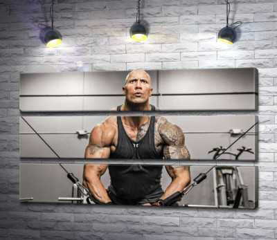 Модульная картина "Дуэйн Джонсон (Dwayne Johnson) тренирует мышцы рук в спортзале"