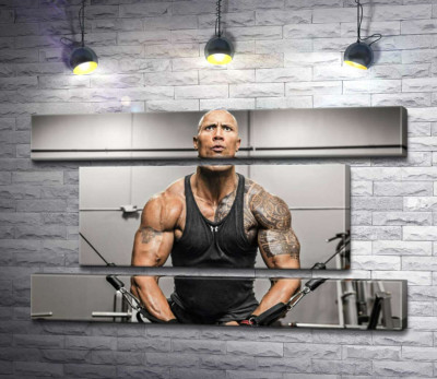 Модульна картина "Двейн Джонсон (Dwayne Johnson) тренує м'язи рук в спортзалі"