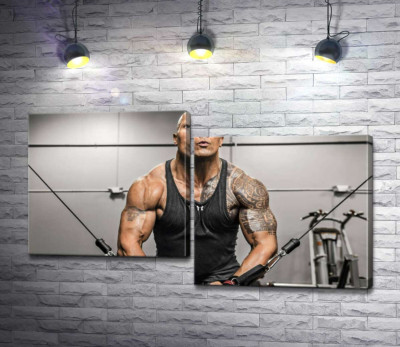 Модульна картина "Двейн Джонсон (Dwayne Johnson) тренує м'язи рук в спортзалі"
