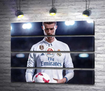 Модульная картина "Фигура Криштиану Роналду (Cristiano Ronaldo) на постере к игре "FIFA 18""