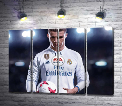 Модульна картина "Постать Кріштіану Роналду (Cristiano Ronaldo) на постері до гри "FIFA 18""