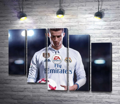 Модульна картина "Постать Кріштіану Роналду (Cristiano Ronaldo) на постері до гри "FIFA 18""