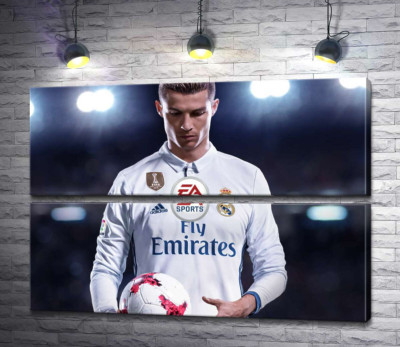 Модульная картина "Фигура Криштиану Роналду (Cristiano Ronaldo) на постере к игре "FIFA 18""