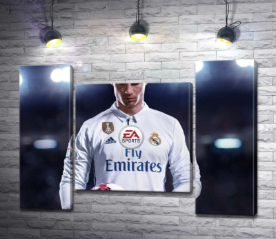 Модульная картина "Фигура Криштиану Роналду (Cristiano Ronaldo) на постере к игре "FIFA 18""