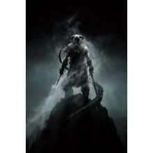 Мечі в руках грізного вікінга на постері до гри "The Elder Scrolls V: Skyrim"