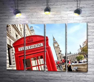 Модульна картина "Силует корони на даху червоної телефонної будки"