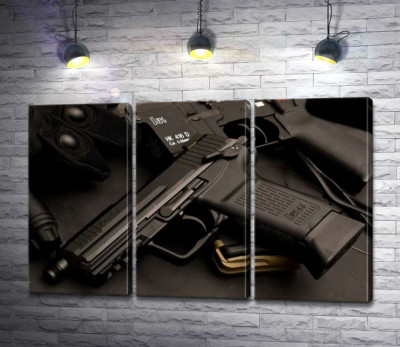 Модульная картина "Матовая поверхность самозарядного пистолета Heckler &amp; Koch HK45"