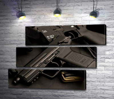 Модульная картина "Матовая поверхность самозарядного пистолета Heckler &amp; Koch HK45"