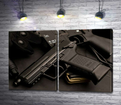 Модульная картина "Матовая поверхность самозарядного пистолета Heckler &amp; Koch HK45"