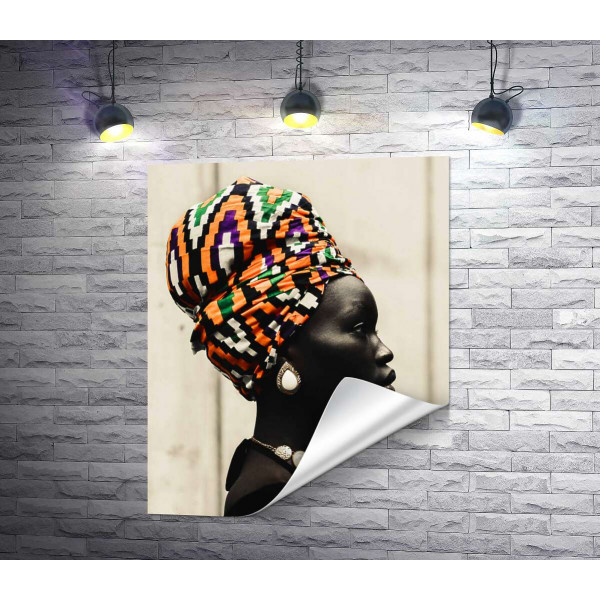 Красочный узор на тюрбане африканки
