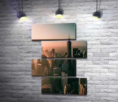 Модульная картина "Розовый туман окутал Чикаго"